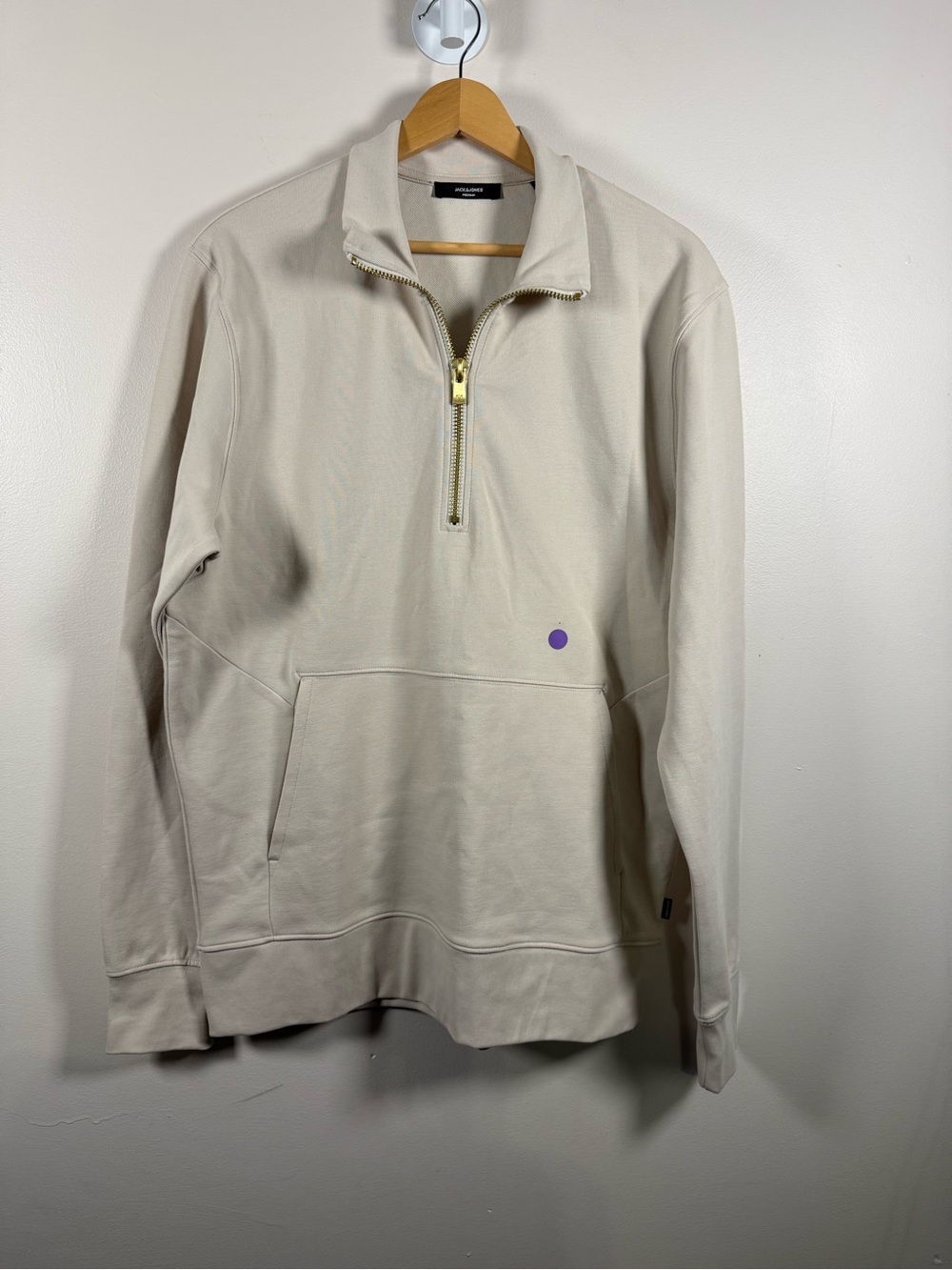 Jack & Jones Cream Half-Zip Sweatshirt with Gold Zipper